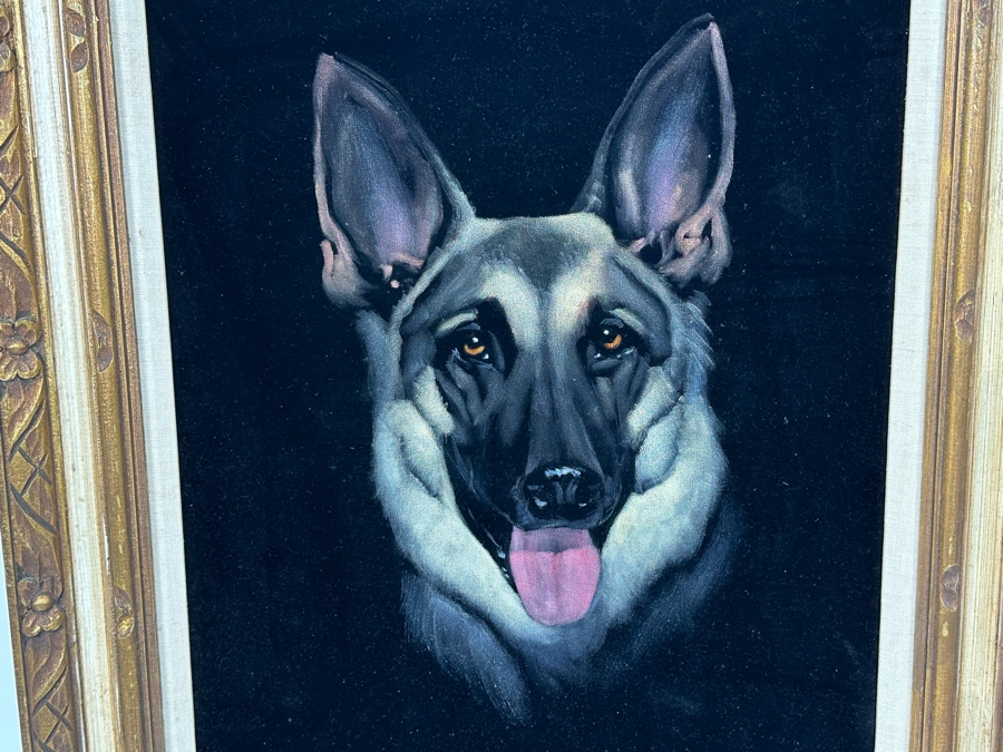Ralph B. Baker Original Oil Painting On Black Velvet Of A German Shepherd Dog 18 X 24 Framed 25.5 X 32 Dated 1969 [Photo 7]