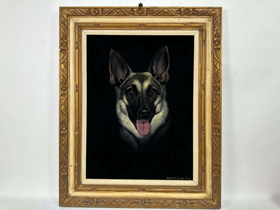 Ralph B. Baker Original Oil Painting On Black Velvet Of A German Shepherd Dog 18 X 24 Framed 25.5 X 32 Dated 1969 [Photo 9]