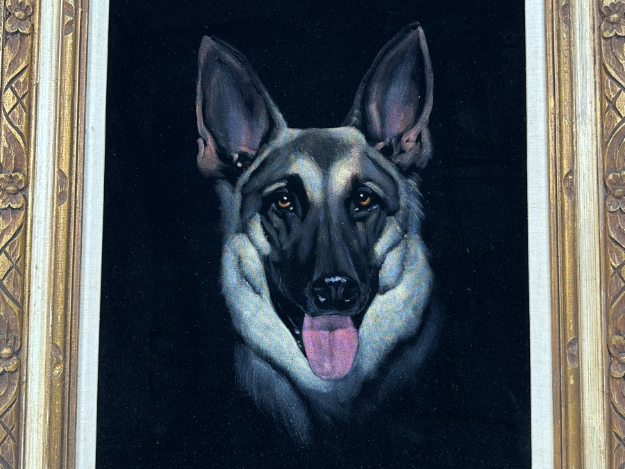 Ralph B. Baker Original Oil Painting On Black Velvet Of A German Shepherd Dog 18 X 24 Framed 25.5 X 32 Dated 1969 [Photo 10]