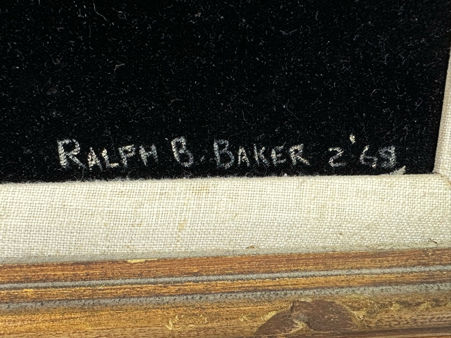 Ralph B. Baker Original Oil Painting On Black Velvet Of A German Shepherd Dog 18 X 24 Framed 25.5 X 32 Dated 1969 [Photo 15]