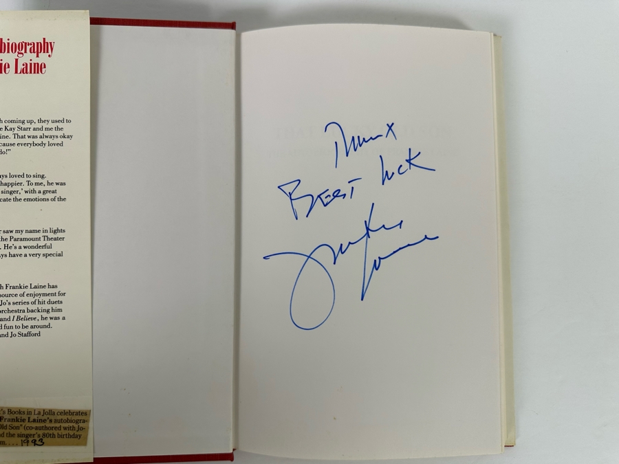 Signed First Edition Hardcover Book That Lucky Old Son: The Autobiography Of Frankie Laine Signed By Frankie Laine [Photo 5]