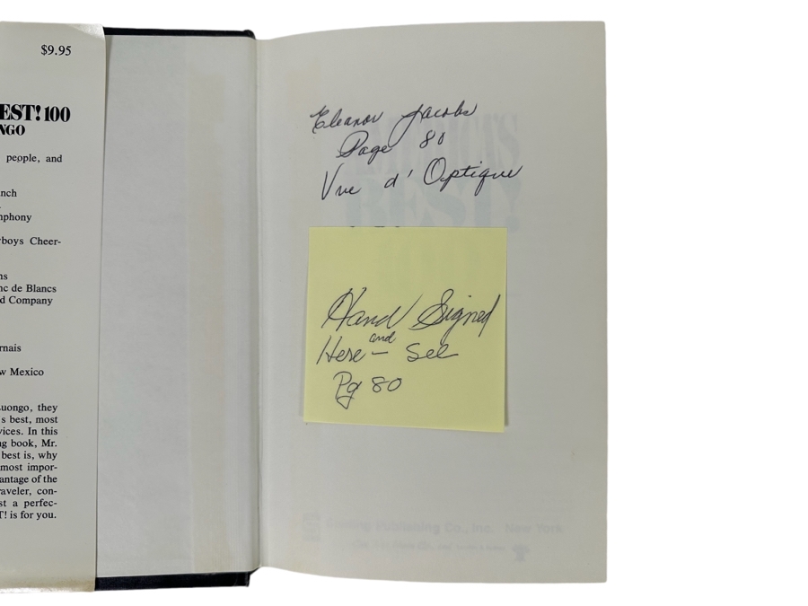 Signed First Edition Hardcover Book America's Best! 100 - An Opinionated Guide To America's Most Charismatic Goods And Services Signed By Eleanor Jacobs Vue D' Optique (Some Of Her Work Is In This Sale) 1980 [Photo 2]