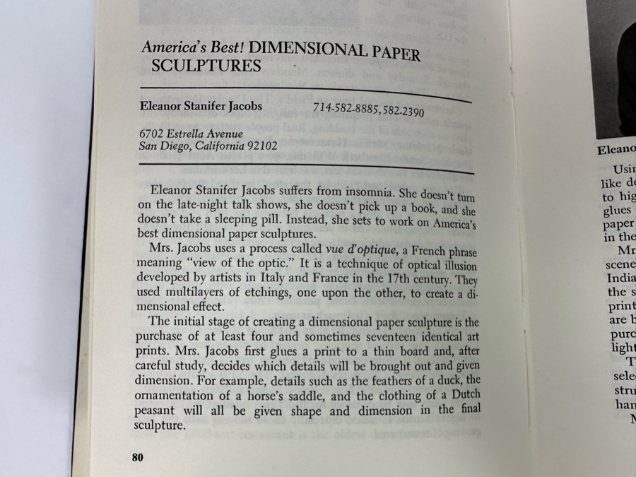 Signed First Edition Hardcover Book America's Best! 100 - An Opinionated Guide To America's Most Charismatic Goods And Services Signed By Eleanor Jacobs Vue D' Optique (Some Of Her Work Is In This Sale) 1980 [Photo 12]