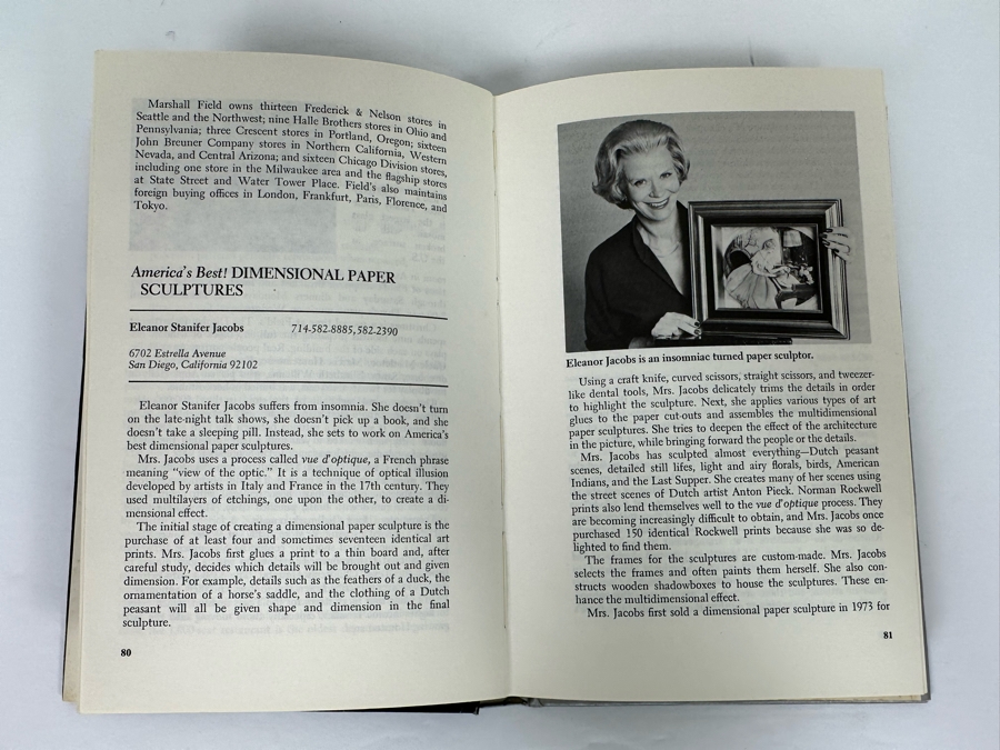 Signed First Edition Hardcover Book America's Best! 100 - An Opinionated Guide To America's Most Charismatic Goods And Services Signed By Eleanor Jacobs Vue D' Optique (Some Of Her Work Is In This Sale) 1980 [Photo 11]