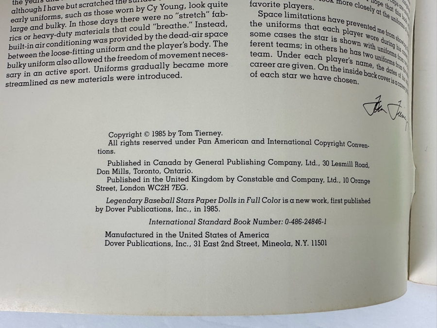 First Edition Legendary Baseball Stars Paper Dolls In Full Color By Tom Tierney [Photo 3]