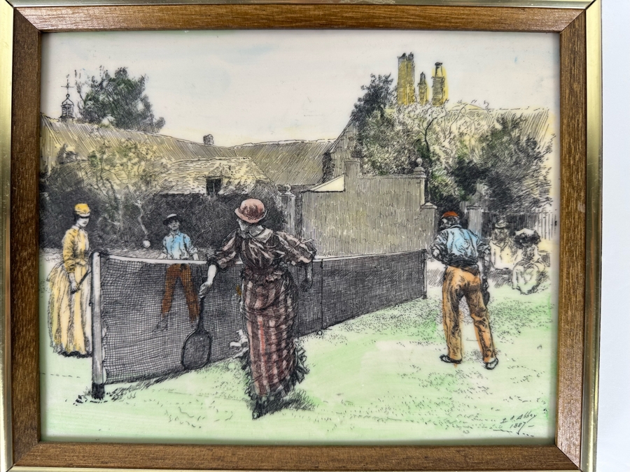 Edwin Austin Abbey (1852-1911, American) Vintage Tennis Match Color Printed On Celluloid 8 X 10 Framed Signed In Plate E. A. Abbey / 1887 [Photo 2]
