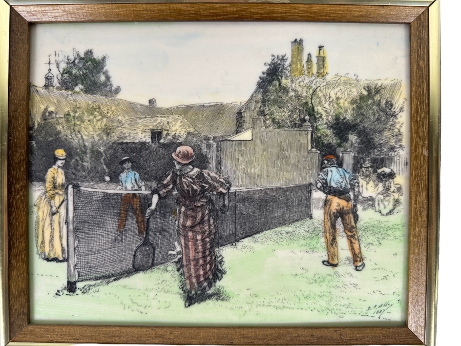 Edwin Austin Abbey (1852-1911, American) Vintage Tennis Match Color Printed On Celluloid 8 X 10 Framed Signed In Plate E. A. Abbey / 1887 [Photo 1]