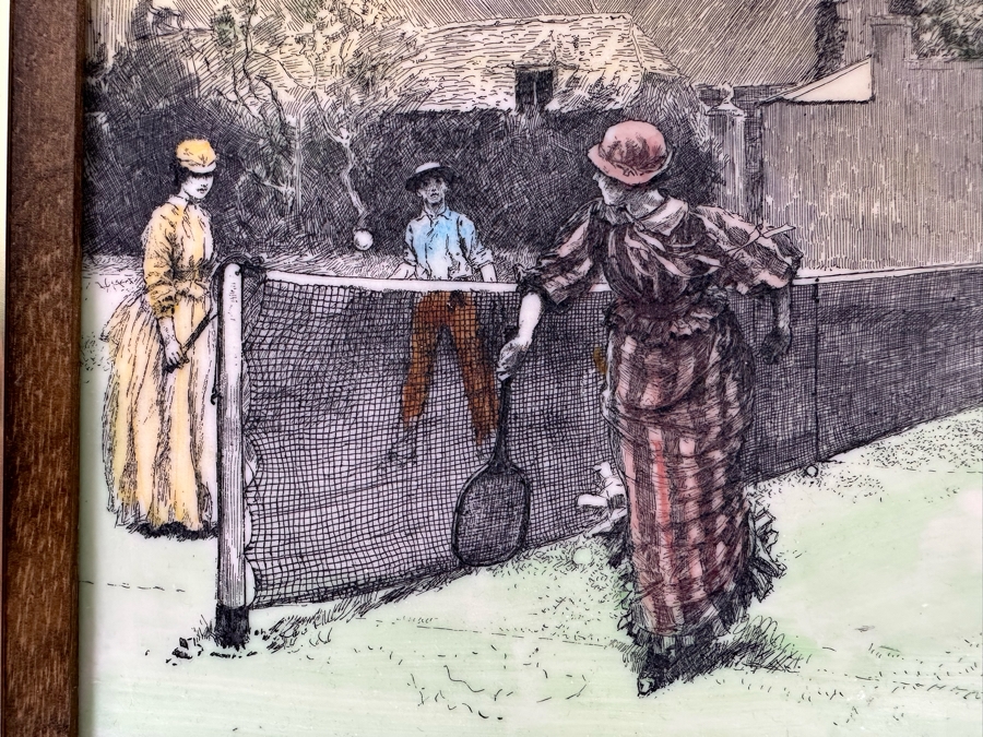 Edwin Austin Abbey (1852-1911, American) Vintage Tennis Match Color Printed On Celluloid 8 X 10 Framed Signed In Plate E. A. Abbey / 1887 [Photo 4]