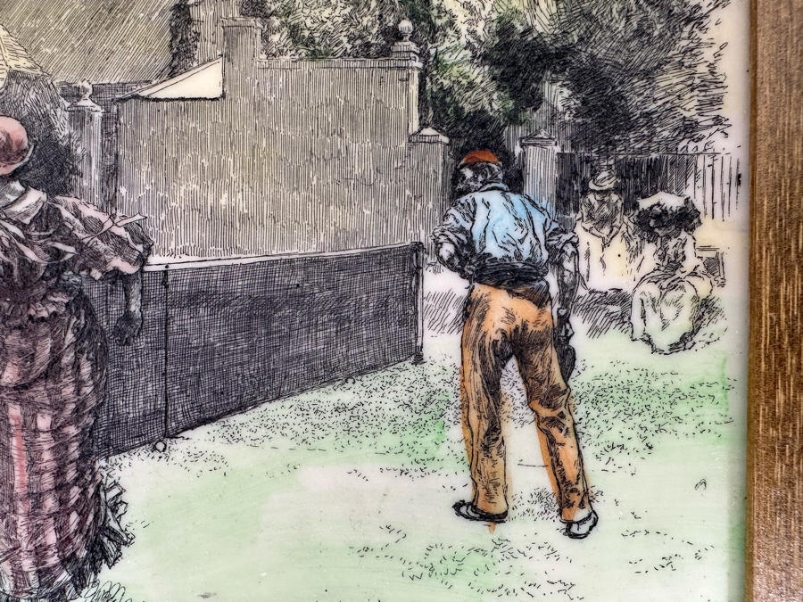 Edwin Austin Abbey (1852-1911, American) Vintage Tennis Match Color Printed On Celluloid 8 X 10 Framed Signed In Plate E. A. Abbey / 1887 [Photo 5]