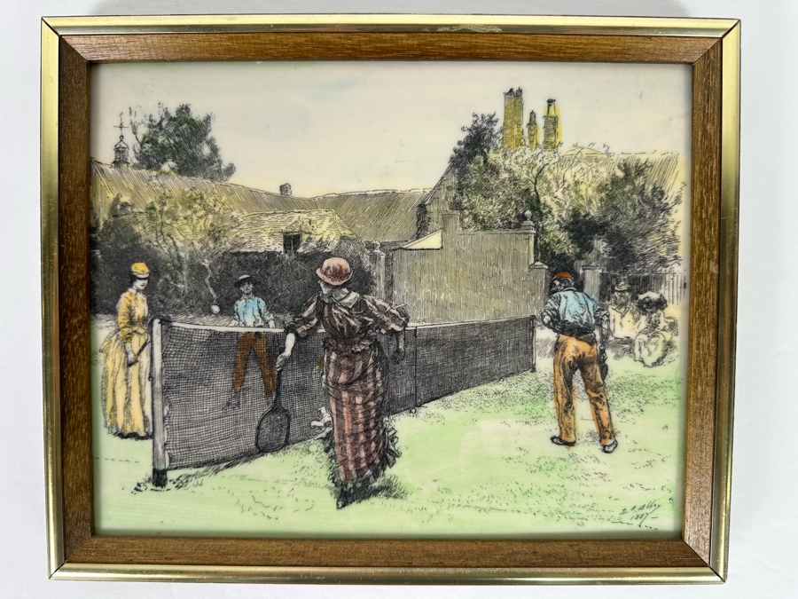 Edwin Austin Abbey (1852-1911, American) Vintage Tennis Match Color Printed On Celluloid 8 X 10 Framed Signed In Plate E. A. Abbey / 1887 [Photo 3]