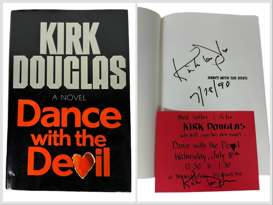 Signed First Edition Hardcover Book Dance With The Devil Signed By Kirk Douglas 1990 With Additional Signed Event Card [Photo 1]