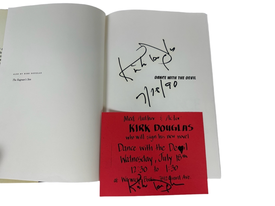 Signed First Edition Hardcover Book Dance With The Devil Signed By Kirk Douglas 1990 With Additional Signed Event Card [Photo 2]