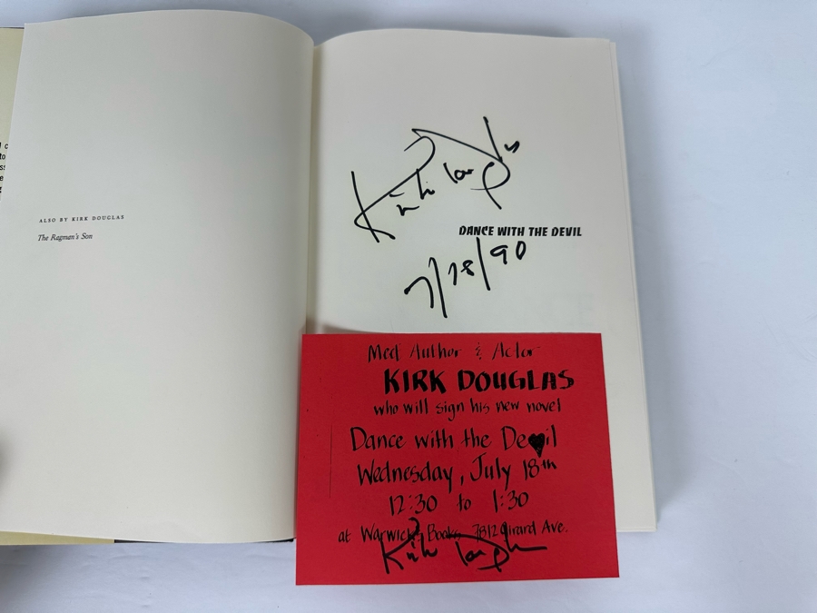 Signed First Edition Hardcover Book Dance With The Devil Signed By Kirk Douglas 1990 With Additional Signed Event Card [Photo 6]
