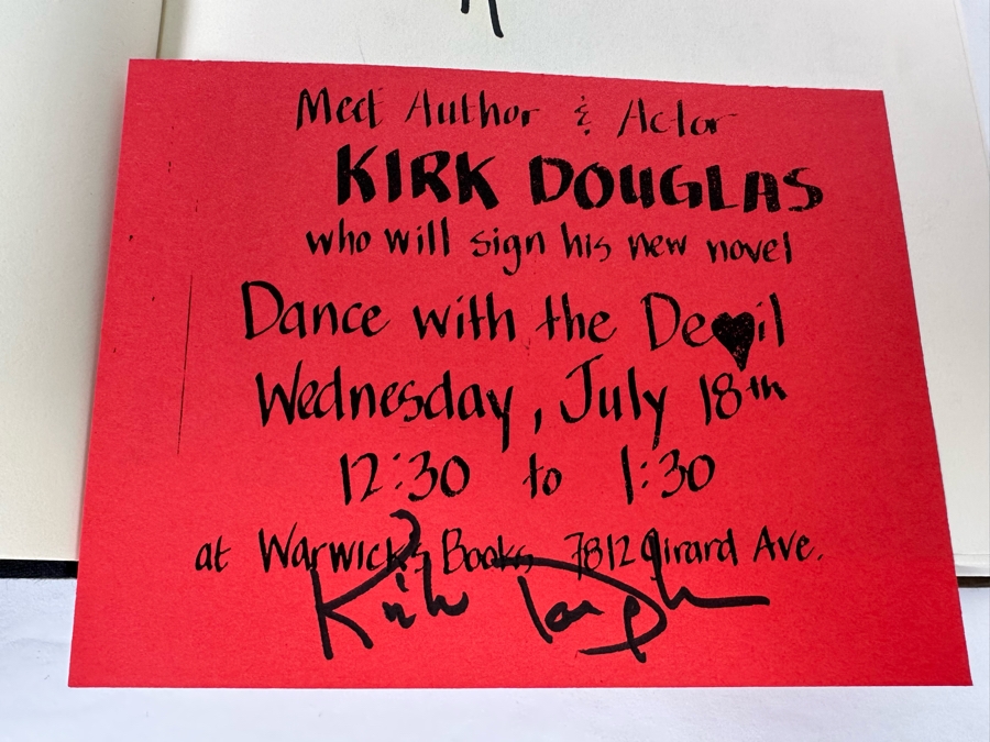 Signed First Edition Hardcover Book Dance With The Devil Signed By Kirk Douglas 1990 With Additional Signed Event Card [Photo 8]