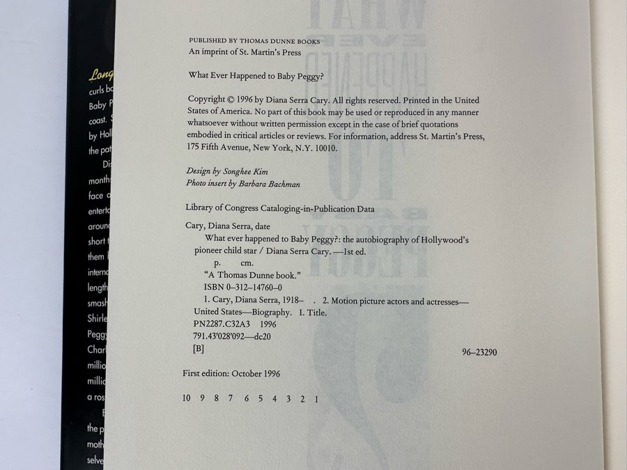 Autographed First Edition Hardcover Book What Ever Happended To Baby Peggy Signed By Diana Serra Cary (The Former Baby Peggy) 1996 [Photo 8]