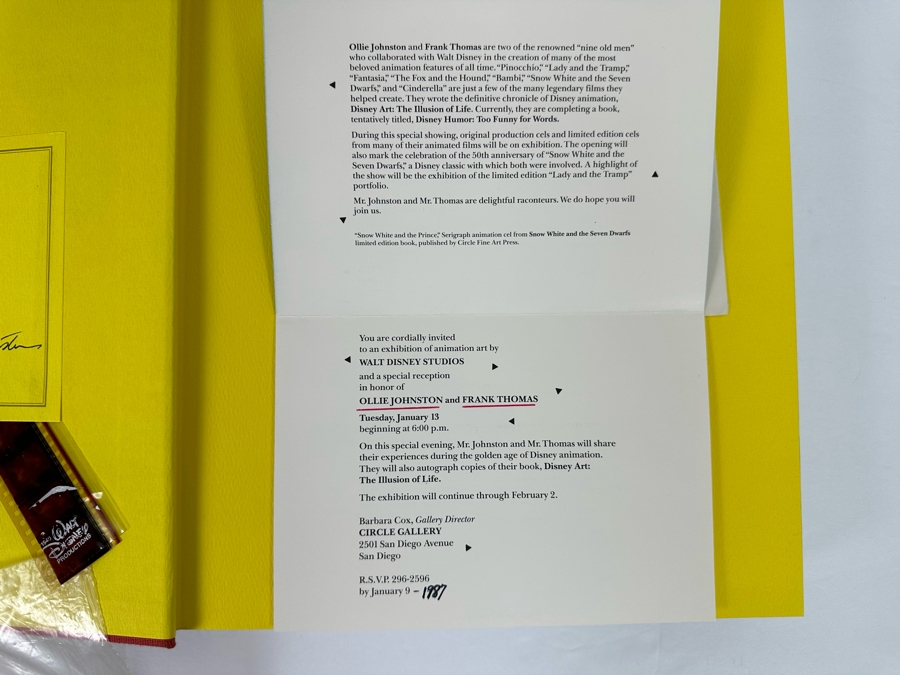 Signed Special First Edition Hardcover Book With Slipcover Disney Animation: The Illusion Of Life Signed By Frank Thomas And Ollie Johnston And Contains Original Film Footage From A Classic Disney Feature 1981 [Photo 24]