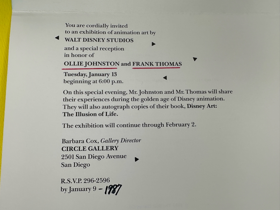 Signed Special First Edition Hardcover Book With Slipcover Disney Animation: The Illusion Of Life Signed By Frank Thomas And Ollie Johnston And Contains Original Film Footage From A Classic Disney Feature 1981 [Photo 26]