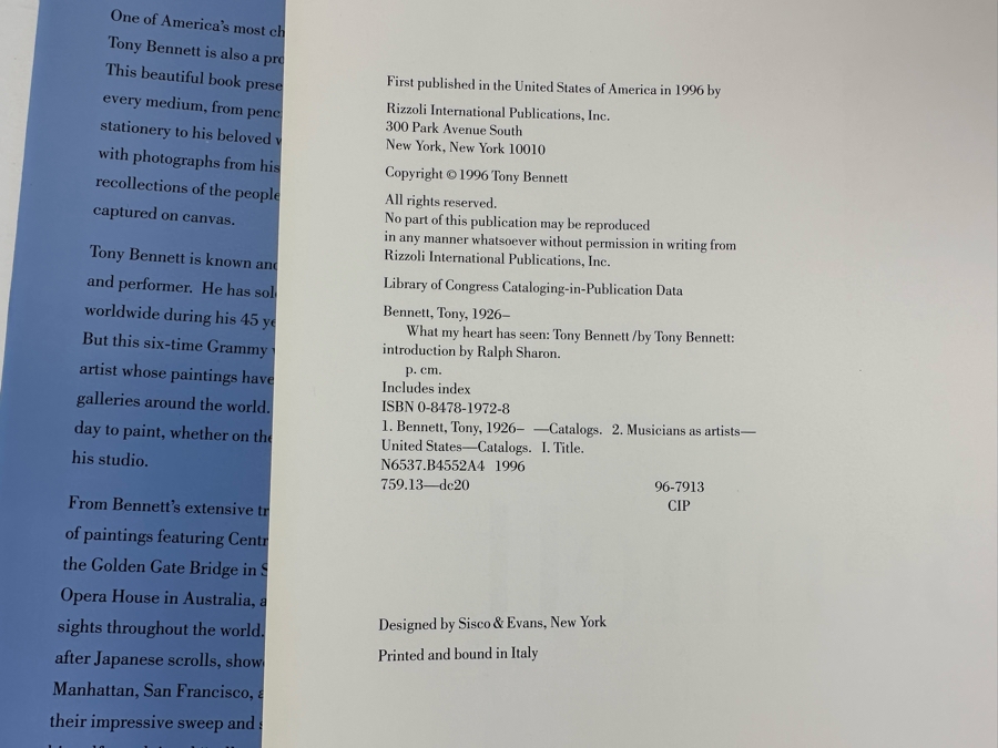 First Edition Hardcover Book Tony Bennett What My Heart Has Seen Featuring The Artwork Of Tony Bennett [Photo 5]