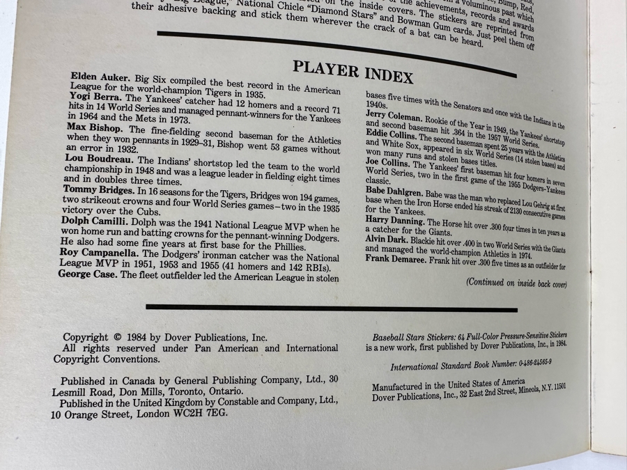 Baseball Stars Stickers Book 1984 And Classic Baseball Cards Book Sealed By Bert Randolph Sugar [Photo 6]