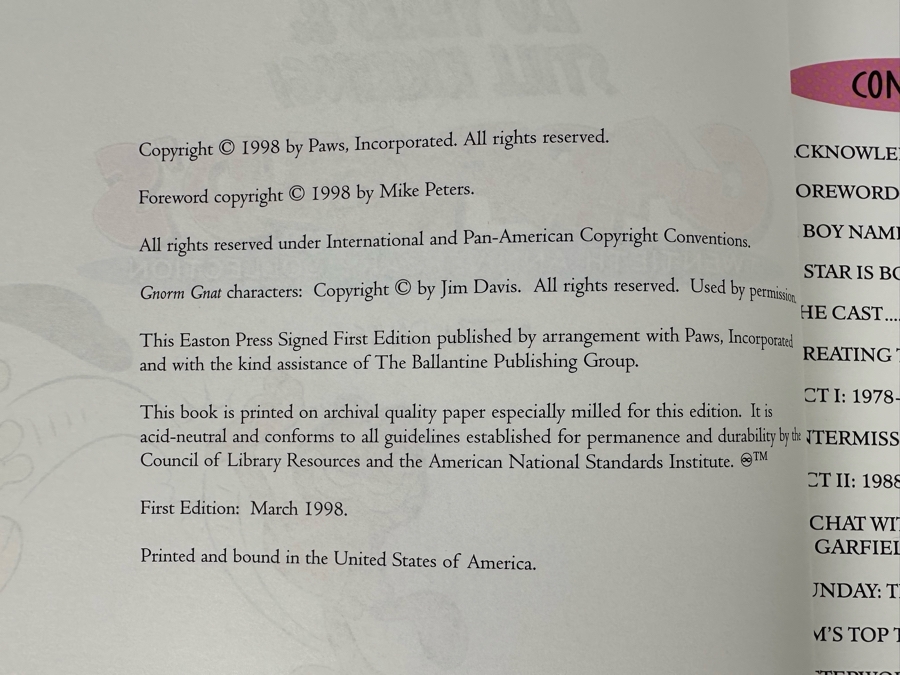 Signed Limited First Edition Hardcover Easton Press Book Garfields Twentieth Anniversary Collection Signed By Jim Davis Numbered 931 Of 5,000 [Photo 13]