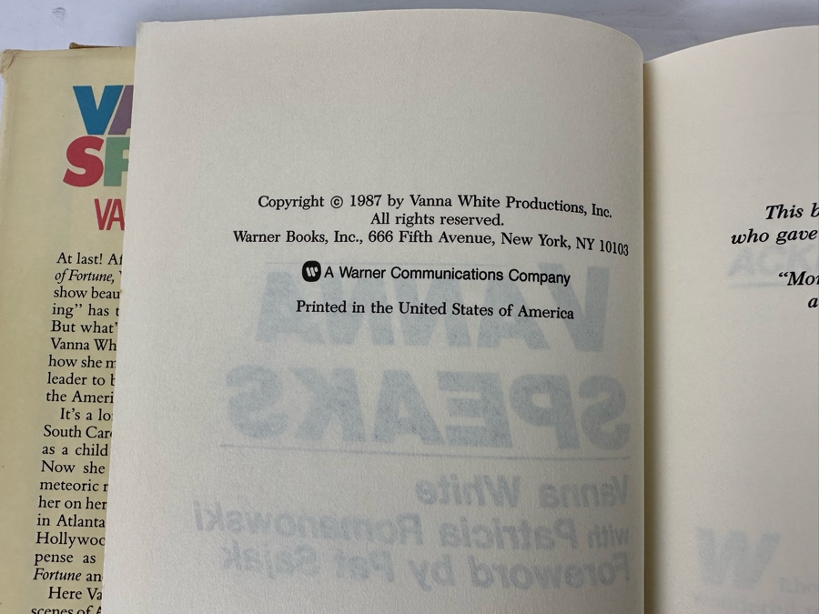 Signed First Edition Hardcover Book Vanna Speaks Signed By Vanna White [Photo 8]