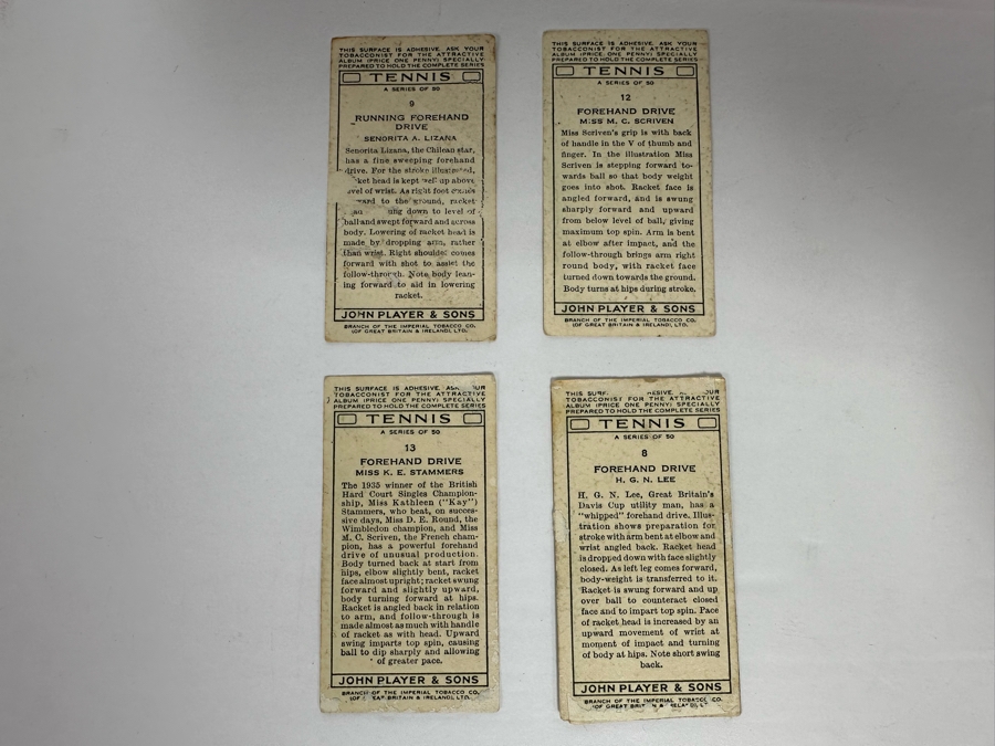 Four Vintage John Player & Sons British Imperial Tobacco Co Tennis Cigarette Cards [Photo 5]