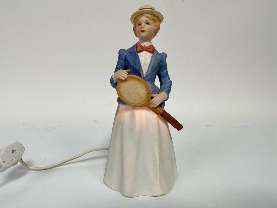 Vintage I W Rice & Co Porcelain Female Tennis Player Nite Light Made In Japan 6.5H [Photo 4]
