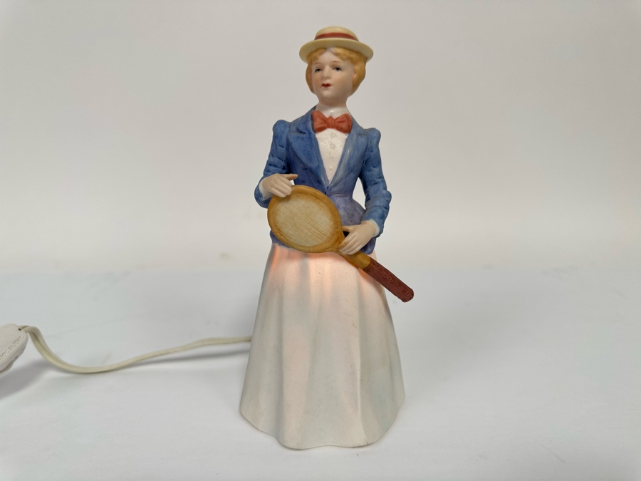 Vintage I W Rice & Co Porcelain Female Tennis Player Nite Light Made In Japan 6.5H [Photo 2]