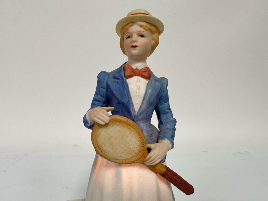 Vintage I W Rice & Co Porcelain Female Tennis Player Nite Light Made In Japan 6.5H [Photo 5]