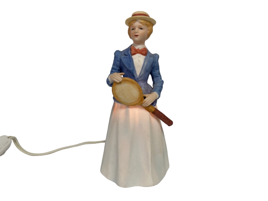 Vintage I W Rice & Co Porcelain Female Tennis Player Nite Light Made In Japan 6.5H