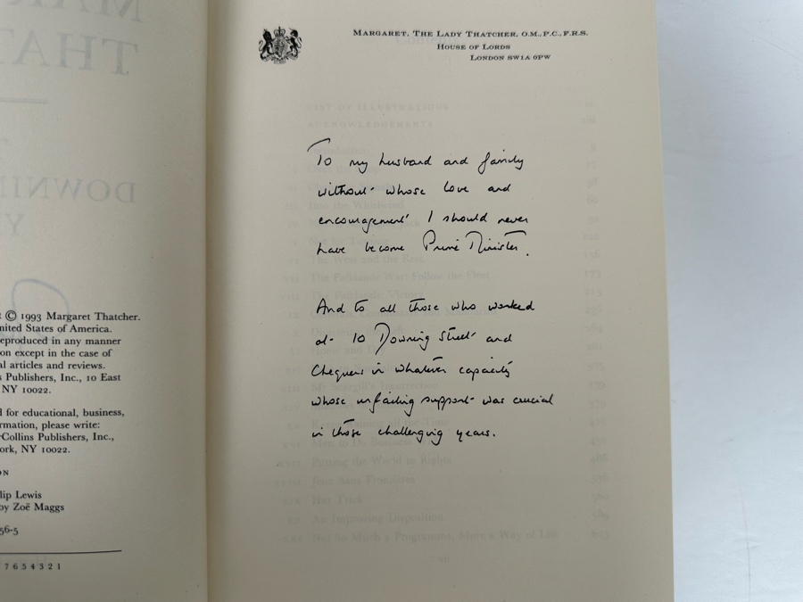 Signed First Edition Hardcover Book The Downing Street Years Signed By Margaret Thatcher [Photo 8]