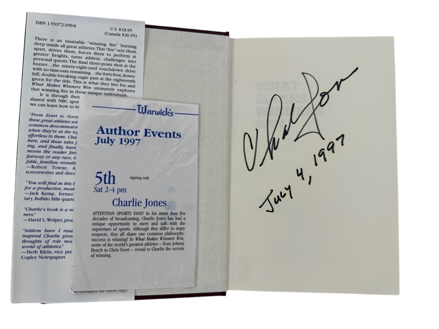 Signed First Edition Book What Makes Winners Win Signed By Charlie Jones 1997 [Photo 2]