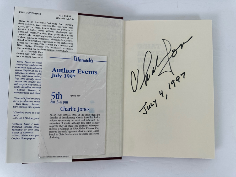 Signed First Edition Book What Makes Winners Win Signed By Charlie Jones 1997 [Photo 5]