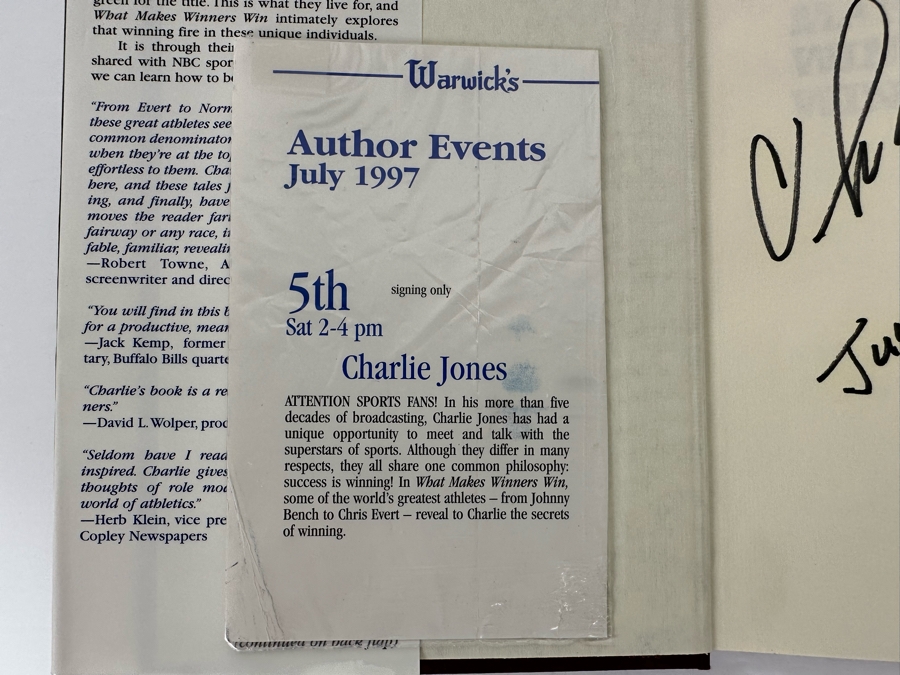 Signed First Edition Book What Makes Winners Win Signed By Charlie Jones 1997 [Photo 6]