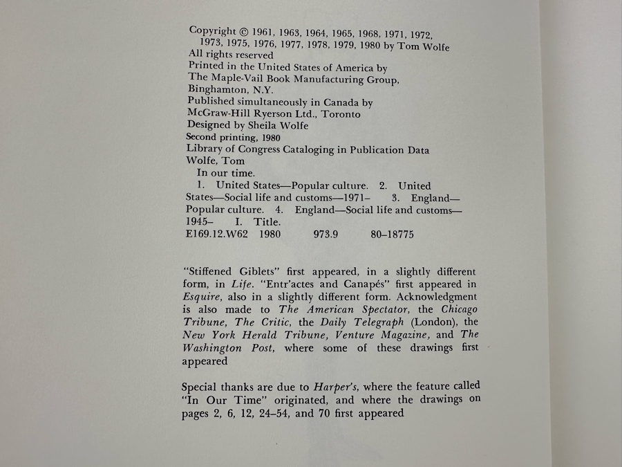 Signed First Edition Hardcover Book In Our Time Signed By Tom Wolfe 1980 [Photo 8]