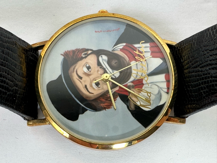 14K Gold Hand Personally Signed By Red Skelton Limited Edition 'Time For Freddie' Wrist Watch With Original Box Numbered 52 Of 500 With Signed Red Skelton Certificate Of Authenticity [Photo 17]