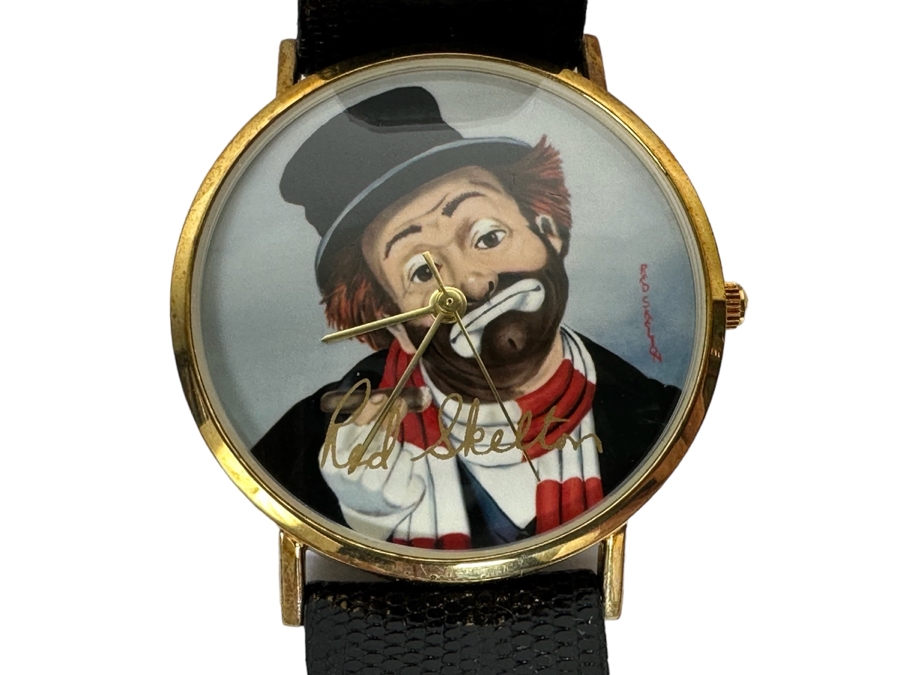 14K Gold Hand Personally Signed By Red Skelton Limited Edition 'Time For Freddie' Wrist Watch With Original Box Numbered 52 Of 500 With Signed Red Skelton Certificate Of Authenticity [Photo 2]