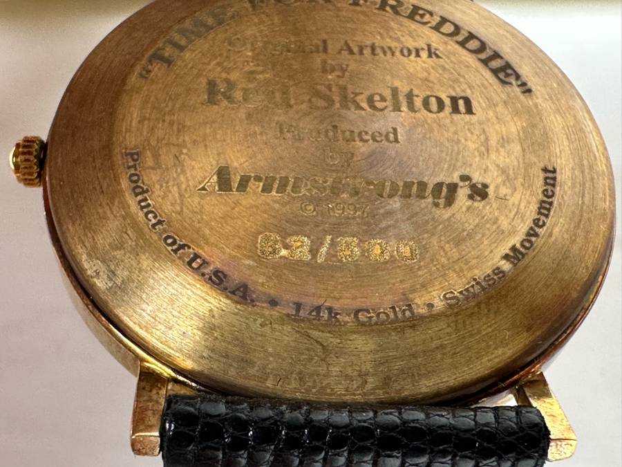 14K Gold Hand Personally Signed By Red Skelton Limited Edition 'Time For Freddie' Wrist Watch With Original Box Numbered 52 Of 500 With Signed Red Skelton Certificate Of Authenticity [Photo 15]