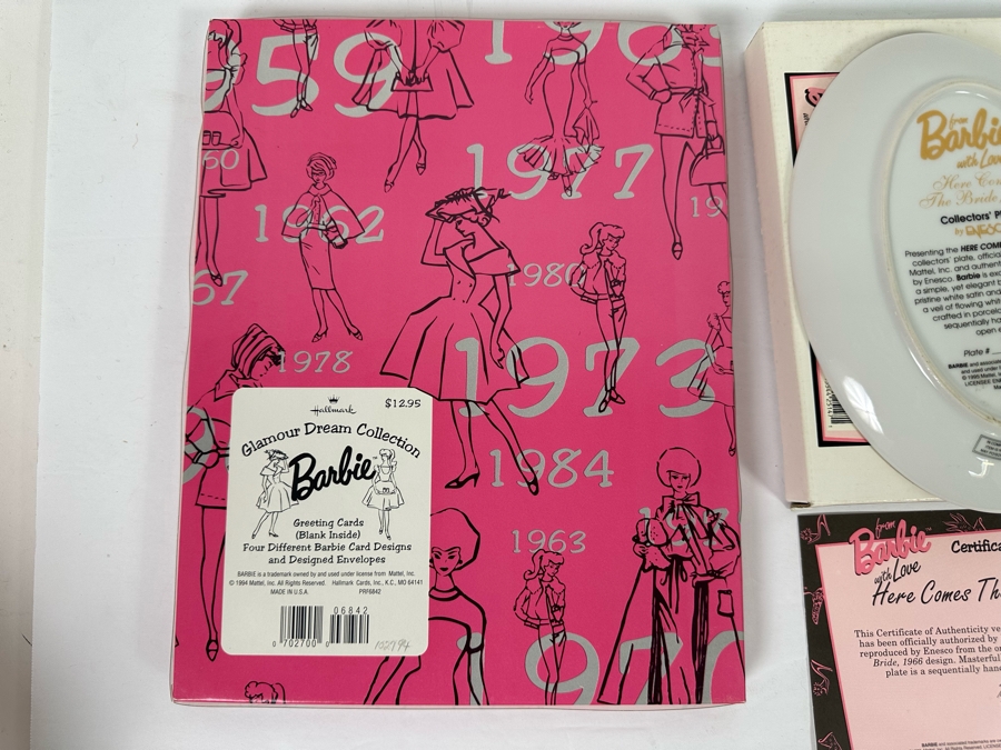 Barbie Wedding Day Hallmark Keepsake Ornament 1997, Barbie Glamour Dream Collection Greeting Cards 1994 & Limited Edition From Barbie With Love Here Comes The Bride, 1966 Collector's Plate By Enesco With Box And Cert 1995 [Photo 16]