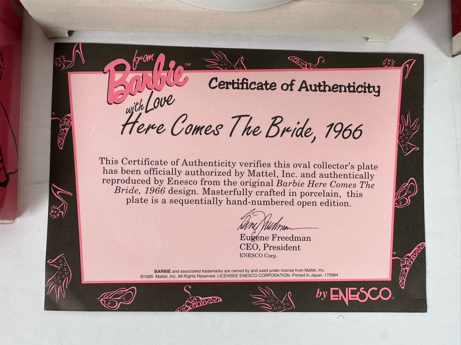 Barbie Wedding Day Hallmark Keepsake Ornament 1997, Barbie Glamour Dream Collection Greeting Cards 1994 & Limited Edition From Barbie With Love Here Comes The Bride, 1966 Collector's Plate By Enesco With Box And Cert 1995 [Photo 10]