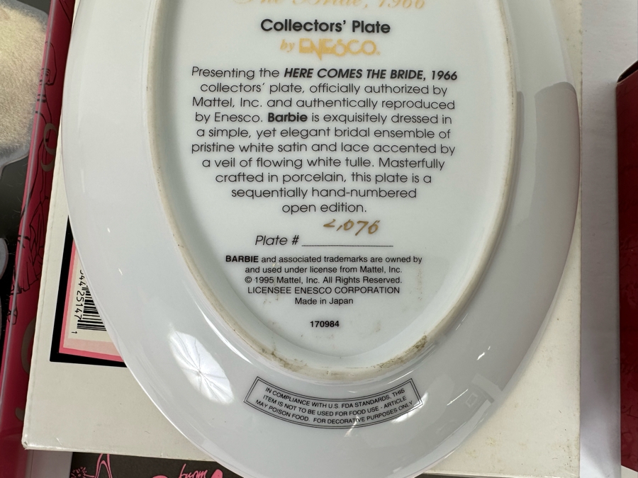 Barbie Wedding Day Hallmark Keepsake Ornament 1997, Barbie Glamour Dream Collection Greeting Cards 1994 & Limited Edition From Barbie With Love Here Comes The Bride, 1966 Collector's Plate By Enesco With Box And Cert 1995 [Photo 9]