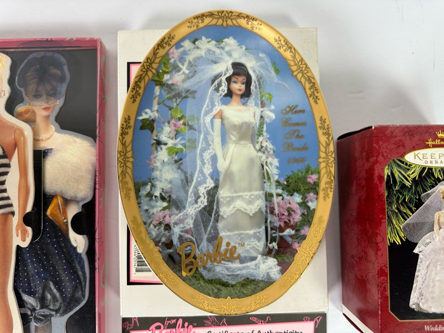 Barbie Wedding Day Hallmark Keepsake Ornament 1997, Barbie Glamour Dream Collection Greeting Cards 1994 & Limited Edition From Barbie With Love Here Comes The Bride, 1966 Collector's Plate By Enesco With Box And Cert 1995 [Photo 4]