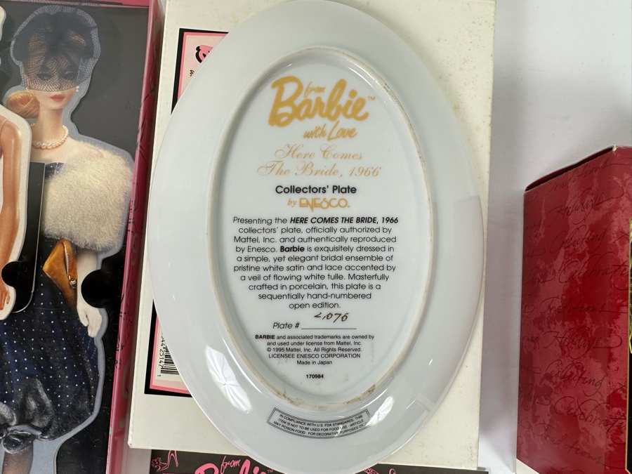 Barbie Wedding Day Hallmark Keepsake Ornament 1997, Barbie Glamour Dream Collection Greeting Cards 1994 & Limited Edition From Barbie With Love Here Comes The Bride, 1966 Collector's Plate By Enesco With Box And Cert 1995 [Photo 8]