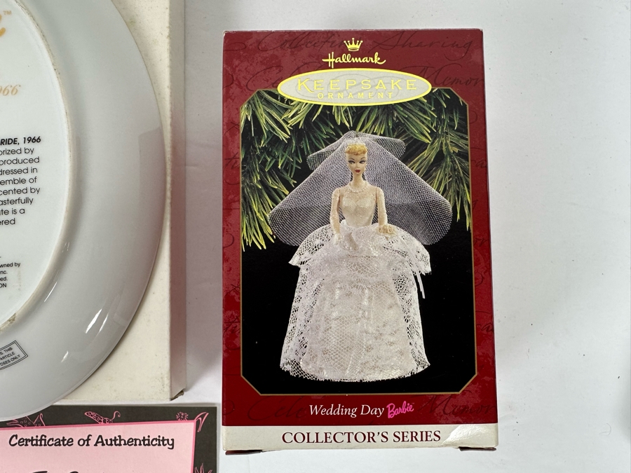 Barbie Wedding Day Hallmark Keepsake Ornament 1997, Barbie Glamour Dream Collection Greeting Cards 1994 & Limited Edition From Barbie With Love Here Comes The Bride, 1966 Collector's Plate By Enesco With Box And Cert 1995 [Photo 11]