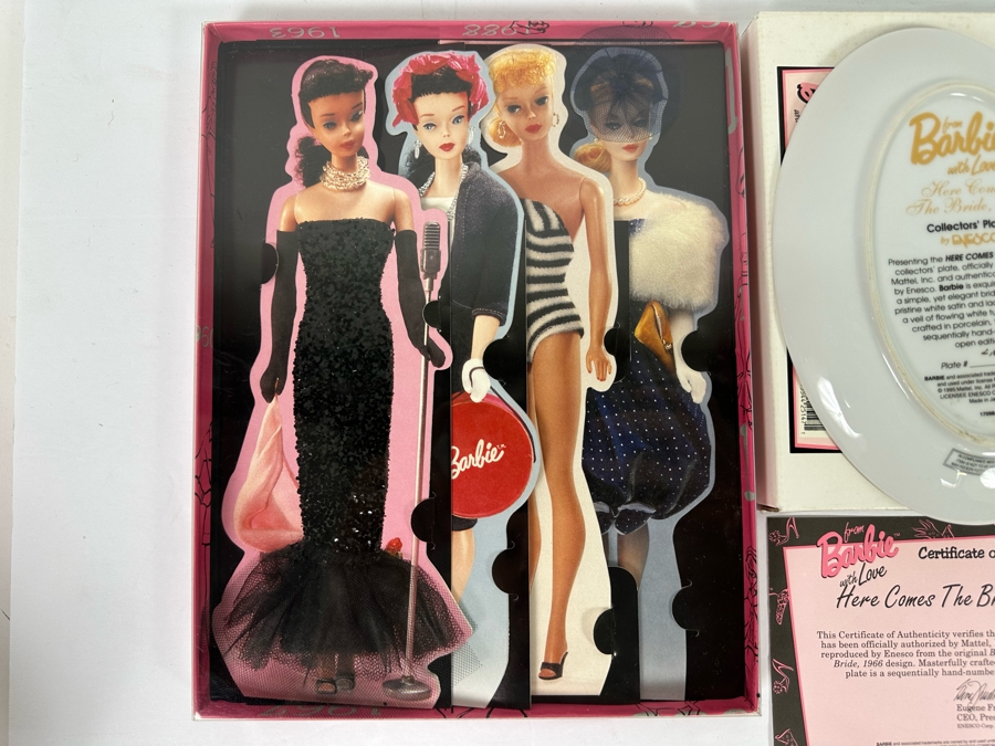 Barbie Wedding Day Hallmark Keepsake Ornament 1997, Barbie Glamour Dream Collection Greeting Cards 1994 & Limited Edition From Barbie With Love Here Comes The Bride, 1966 Collector's Plate By Enesco With Box And Cert 1995 [Photo 14]