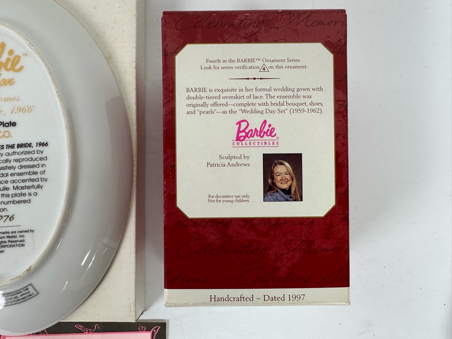 Barbie Wedding Day Hallmark Keepsake Ornament 1997, Barbie Glamour Dream Collection Greeting Cards 1994 & Limited Edition From Barbie With Love Here Comes The Bride, 1966 Collector's Plate By Enesco With Box And Cert 1995 [Photo 13]