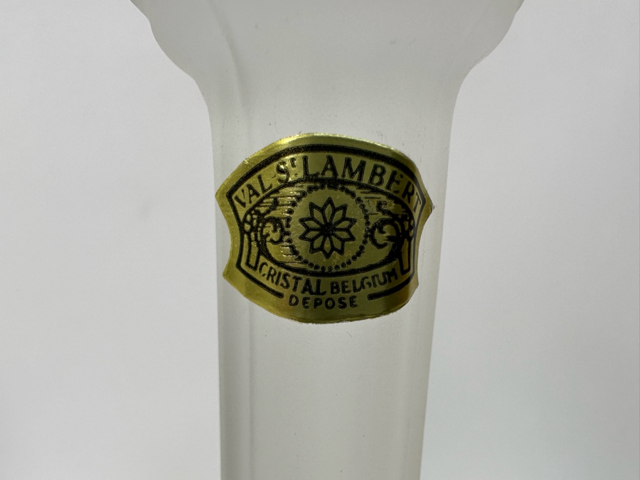 Pair Of Vintage Frosted Crystal Candlesticks Manchester By Val Saint Lambert Belgium With Bird Motif And Original Tags 11H Retails $400 [Photo 8]