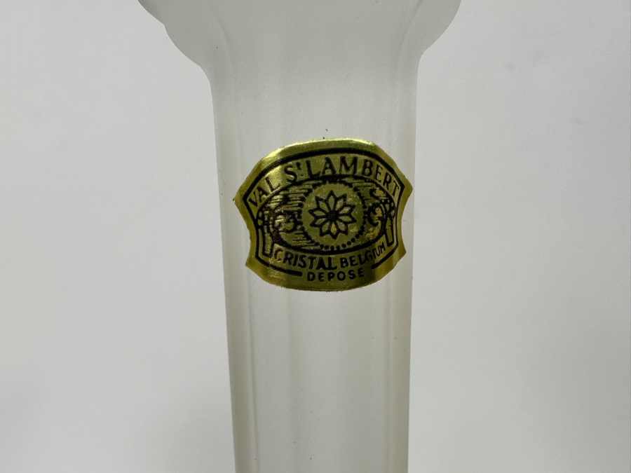 Pair Of Vintage Frosted Crystal Candlesticks Manchester By Val Saint Lambert Belgium With Bird Motif And Original Tags 11H Retails $400 [Photo 9]