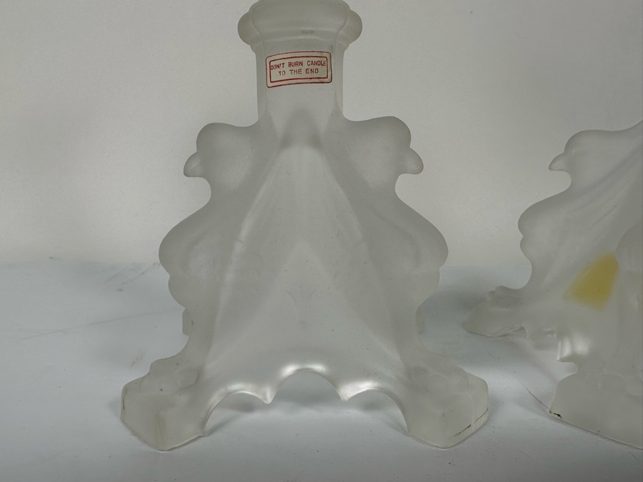 Pair Of Vintage Frosted Crystal Candlesticks Manchester By Val Saint Lambert Belgium With Bird Motif And Original Tags 11H Retails $400 [Photo 6]