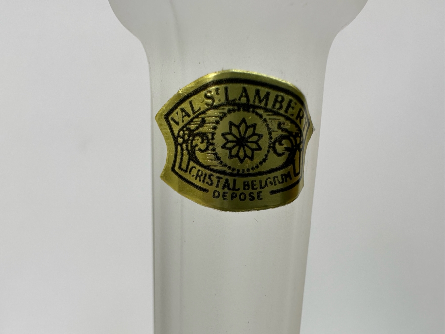 Pair Of Vintage Frosted Crystal Candlesticks Manchester By Val Saint Lambert Belgium With Bird Motif And Original Tags 11H Retails $400 [Photo 7]